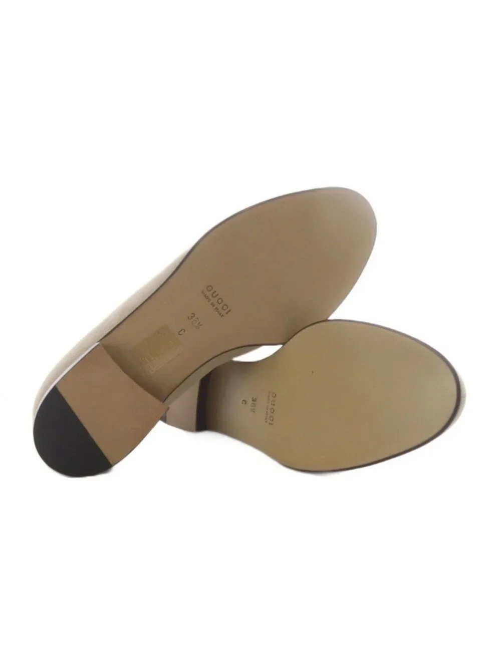 Gucci Loafers Slip on Logo Plate Suede Beige